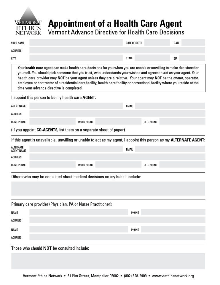 health-care-agent-form-oct-2018-cover | Vermont Ethics Network